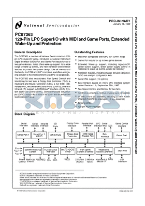 PC87363 datasheet - 128-Pin LPC SuperI/O with MIDI and Game Ports, Extended Wake-Up and Protection