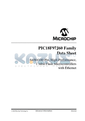 PIC18F67J60 datasheet - 64/80/100-Pin, High-Performance, 1 Mbit Flash Microcontrollers with Ethernet