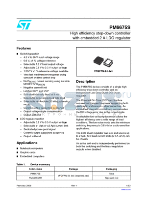 PM6675S datasheet - High efficiency step-down controller with embedded 2 A LDO regulator