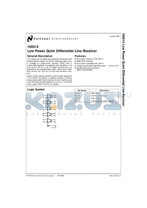 RM100314VYA datasheet - Low Power Quint Differential Line Receiver