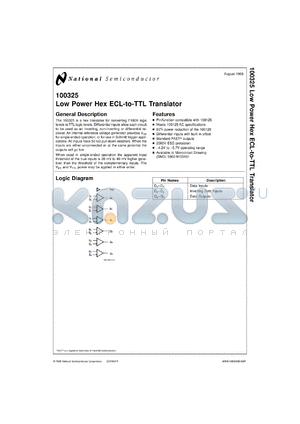 100325MW8 datasheet - Low Power Hex ECL-to-TTL Translator