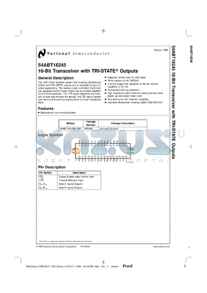 5962-9317502QXA datasheet - 16-Bit Transceiver with TRI-STATE Outputs