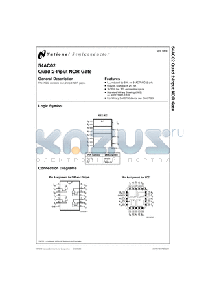 54AC02MDS datasheet - Quad 2-Input NOR Gate