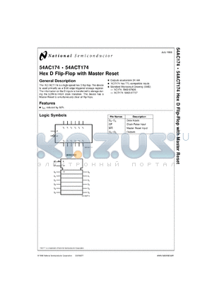 54AC174MDS datasheet - Hex D Flip-Flop with Master Reset