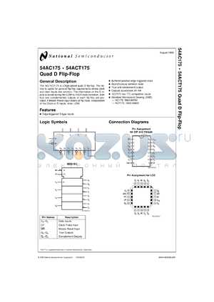 54AC175FM-MLS datasheet - Quad D Flip-Flop