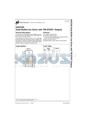 54AC540MDA datasheet - Octal Buffer/Line Driver with TRI-STATE Outputs