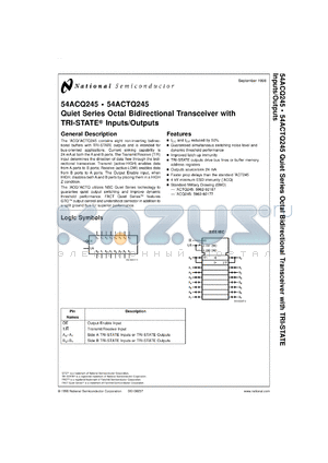 5962-9217701MSA datasheet - Quiet Series Octal Bidirectional Transceiver w/TRI-STATE Outputs