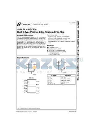 54ACT74FM-MLS datasheet - Dual D Flip-Flop