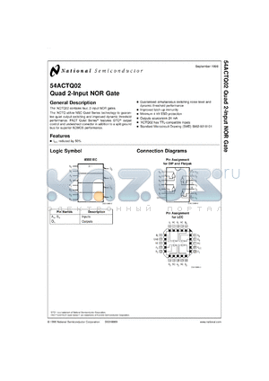 54ACTQ02MDA datasheet - QUAD 2-INPUT NOR Gate