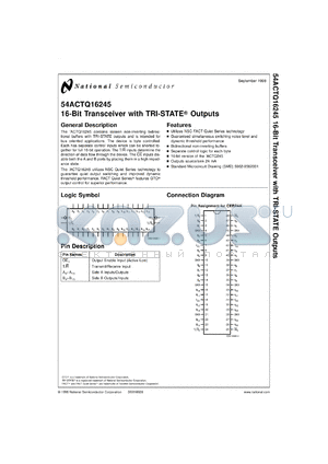 5962-9562001VXA datasheet - 16-Bit Transceiver with TRI-STATE Outputs