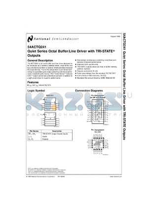 5962-9218501MRA datasheet - Quiet Series Octal Buffer/Line Driver with TRI-STATE Outputs