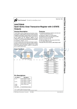 54ACTQ646SDM datasheet - Quiet Series Octal Transceiver/Register with 3-STATE Outputs