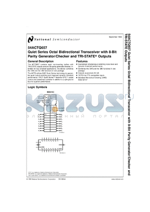 5962-9219701M3A datasheet - Quiet Series Octal Bidirectional Transceiver with 8-Bit Parity Generator/Checker and TRI-STATE Outputs