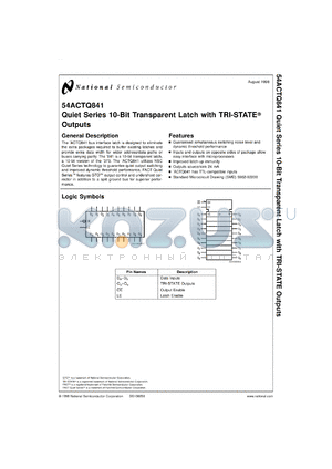 5962-9220001M3A datasheet - Quiet Series 10-Bit Buffer/Line Driver with TRI-STATE Outputs