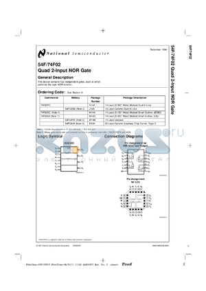 JM38510/33301B2 datasheet - Quad 2-Input NOR Gate