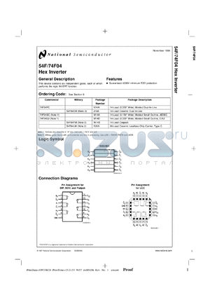 54F04MDA datasheet - Hex Inverter