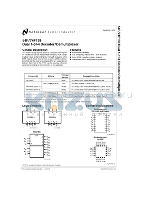 54F139LMQB datasheet - Dual 1-of-4 Decoder/Demultiplexer