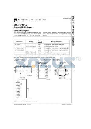 54F151ALMQB datasheet - 8-Input Multiplexer