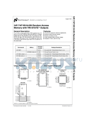 54F189DC datasheet - 64-Bit Random Access Memory with TRI-STATE Outputs