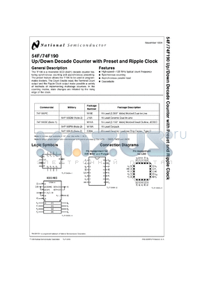 54F190DMQB datasheet - Up/Down Decade Counter with Preset and Ripple Clock
