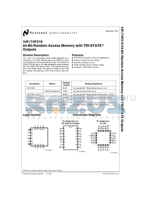 54F219LLQB datasheet - 64-Bit Random Access Memory with TRI-STATE Outputs