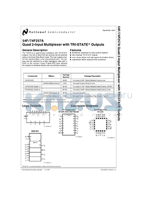 54F257ADC datasheet - Quad 2-Input Multiplexer with TRI-STATE Outputs