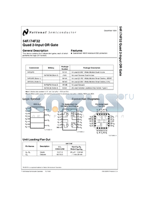 54F32MW8 datasheet - Quad 2-Input OR Gate