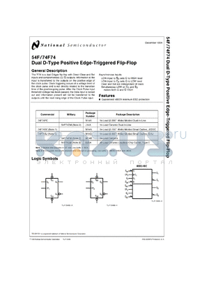 54F74MW8 datasheet - Dual D-Type Positive Edge-Triggered Flip-Flop