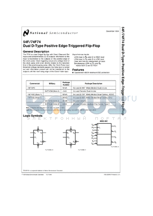 JM38510/34101BD datasheet - Dual D-Type Positive Edge-Triggered Flip-Flop