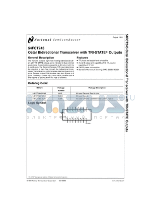 5962-8762901RA datasheet - Octal Bidirectional Transceiver with TRI-STATE Outputs