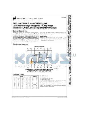 JD54LS109BFA datasheet - Dual Positive Edge-Triggered J-K Flip-Flop with Preset, Clear, and Complementary Outputs