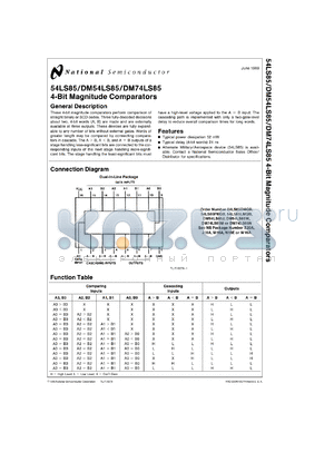 JM38510/31101BE datasheet - 4-Bit Magnitude Comparator