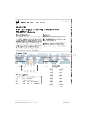 5962-9860601QLA datasheet - 8-Bit Dual Supply Translating Transceiver with 3-STATE Outputs