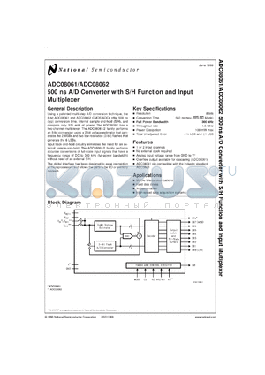 ADC08061BIN datasheet - 500 ns A/D Converter with S/H Function and Input Multiplexer