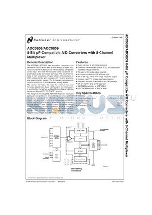 ADC0808CCN datasheet - 8-bit Microprocessor Compatible A/D Converters With 8-Channel Multiplexer