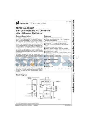 ADC0816CCN datasheet - 8-Bit Microprocessor Compatible A/D Converter with 16-Channel Multiplexer