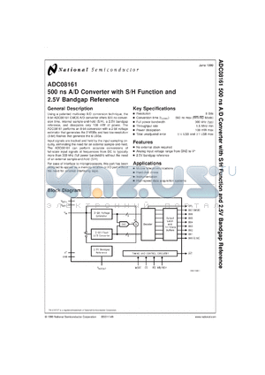 ADC08161CIWM datasheet - 500 ns A/D Converter with S/H Function and 2.5V Bandgap Reference