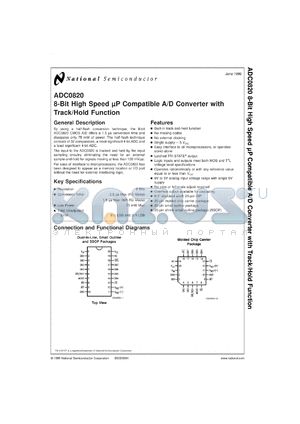 ADC0820BCWM datasheet - 8-Bit High Speed µP Compatible A/D Converter with Track/Hold Function