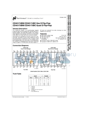 CD40174BMJ/883 datasheet - Hex/Quad D Flip-Flop