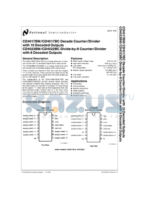CD4017BMJ/883 datasheet - CD4017BM, CD4017BC Decode Counter/Divider with 10 Decoded Outputs