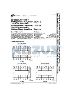 CD4040BMJ/883 datasheet - CD4040BM, CD4040BC 12-Stage Ripple Carry Binary Counters