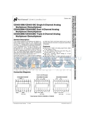 CD4052BMJ/883 datasheet - CD4052BC, CD4052BM Dual 4-Channel Analog Multiplexer/Demultiplexer