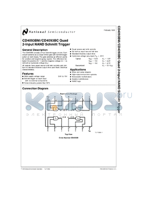 CD4093BMJ/883 datasheet - Quad 2-Input NAND Schmitt Trigger