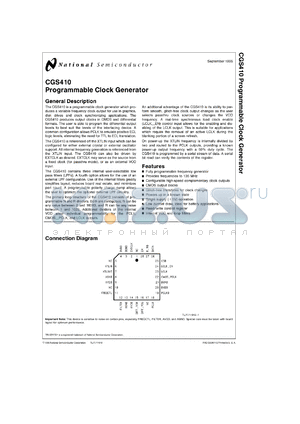 CGS410V datasheet - Programmable Video Pixel Clock Generator [Life-time buy]