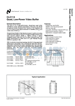 CLC114AJE-TR13 datasheet - Quad, Low-Power Video Buffer