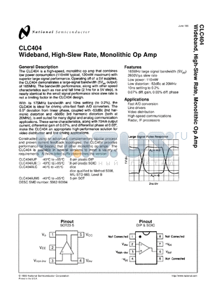 CLC404MDC datasheet - Wideband, High-Slew Rate, Monolithic Op Amp