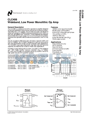 CLC406MDC datasheet - Wideband, Low-Power Monolithic Op Amp