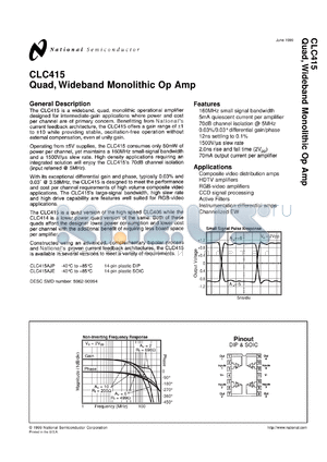 CLC415MDC datasheet - Quad, Wideband Monolithic Op Amp