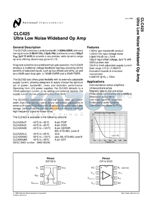 CLC425MDC datasheet - Ultra Low Noise Wideband Op Amp