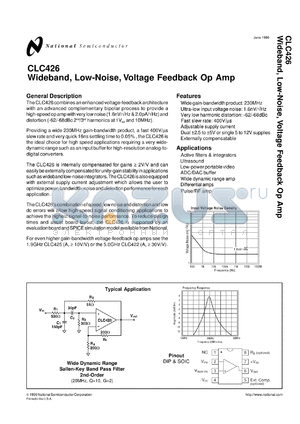 CLC426AJE datasheet - Wideband, Low-Noise, Voltage Feedback Op Amp